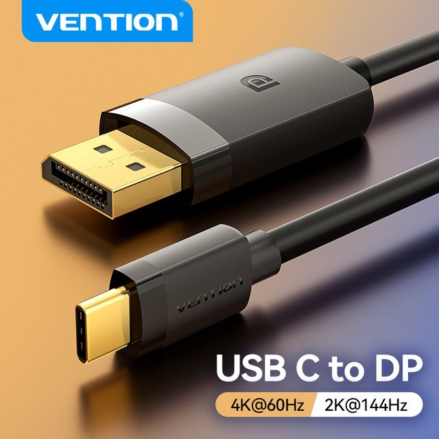 Vention USB C auf DisplayPort Kabel in Schwarz für 8K/60Hz und 4K Auflösung zur Verbindung von Laptop, Tablet oder PC mit Monitor - Bild 1
