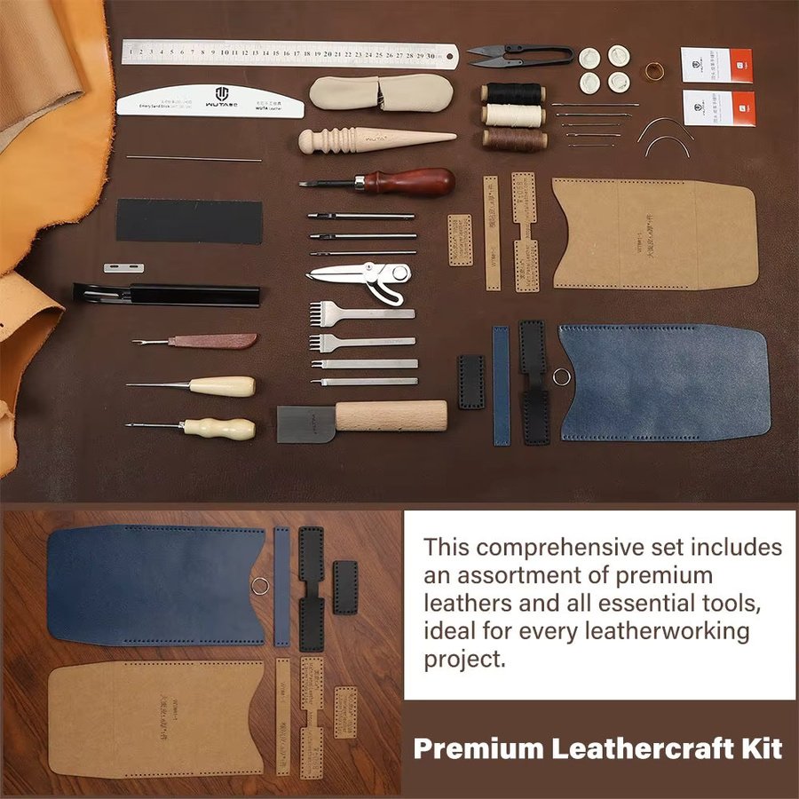 WUTA Lederhandwerk-Werkzeugset mit 63 bis 74 Teilen für Anfänger zum Nähen, Stanzen und Schneiden für professionelles Basteln und DIY-Reparaturen - Bild 3