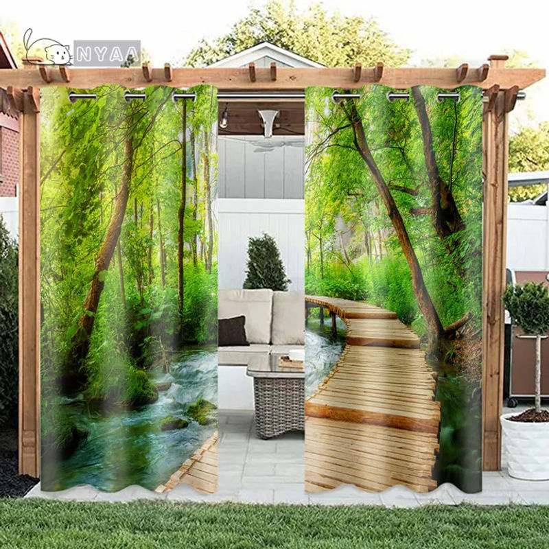 A Family Of Home Textiles Outdoor Pavillon Vorhang Grün, 2er Set, semi-transparent, B: 70 cm, H: 245 cm - Bild 2