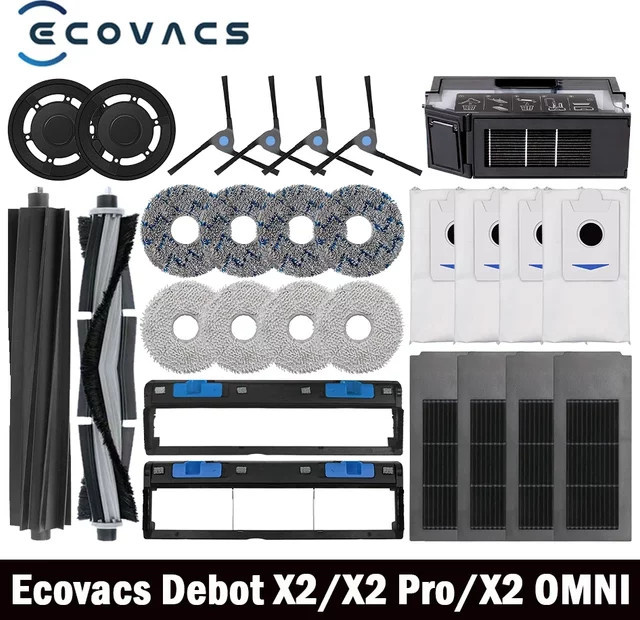 Ecovacs Deebot X2 Omni X2 Pro X2 Roboter Staubsauger Zubehör Set mit Hepa-Filter Mopptüchern Staubbeuteln und Rollbürsten in Rot - Bild 1