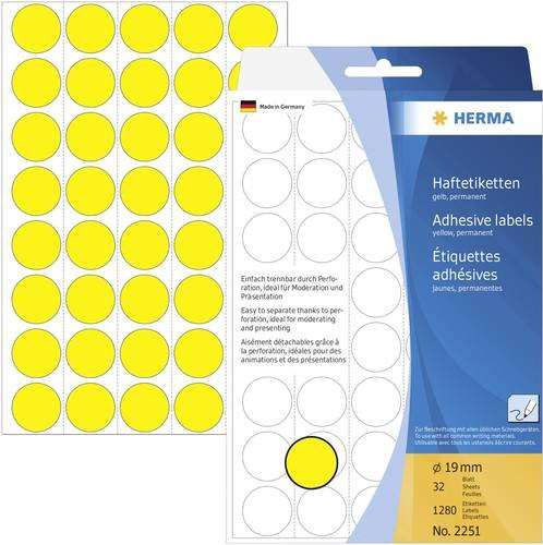 Herma Markierungspunkte 2251 Klebepunkte Gelb Ø 19 mm aus FSC-Papier permanent haftend 1280 Stück - Bild 1