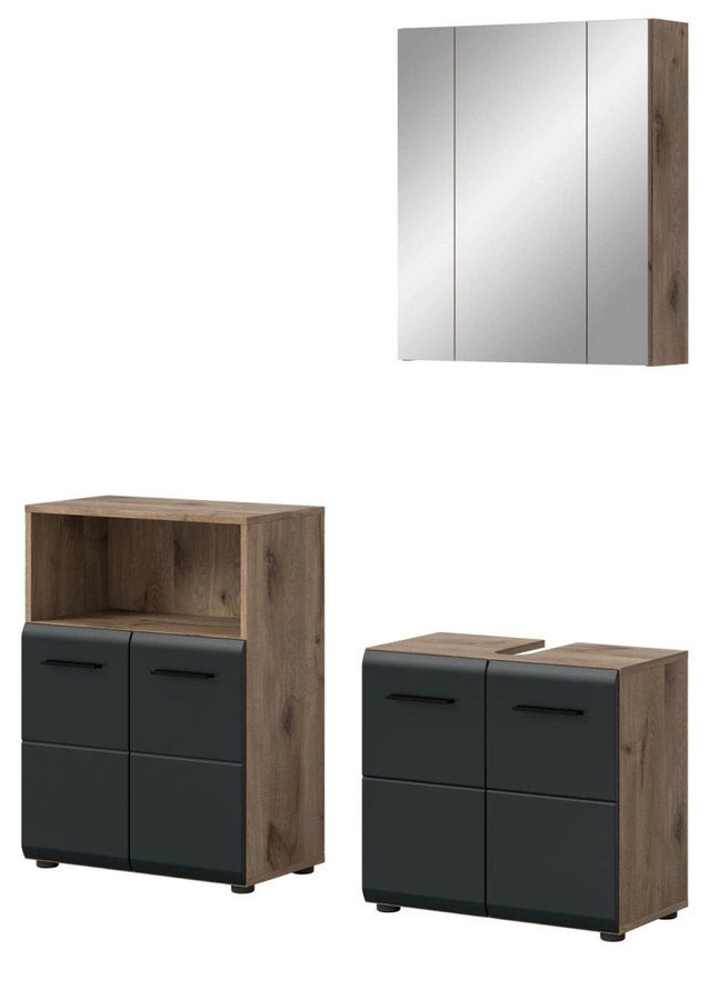 Badmöbel Set Cover von Inn.Furn in Schwarz und Eiche, 3-teilig, modern, Wandmontage, Breite: 135 cm, Höhe: 185 cm, Tiefe: 30 cm - Bild 3