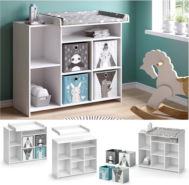Vicco Wickelkommode Oskar Simple Weiß mit Kinder-Faltboxen für das Babyzimmer - Bild 1