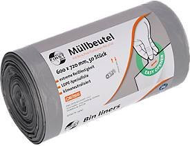 Deiss FIRST PLUS Müllbeutel mit Tragegriff aus LDPE, Grau, 60 Liter, B: 60 cm, H: 72 cm, 1000 Stück - Bild 1