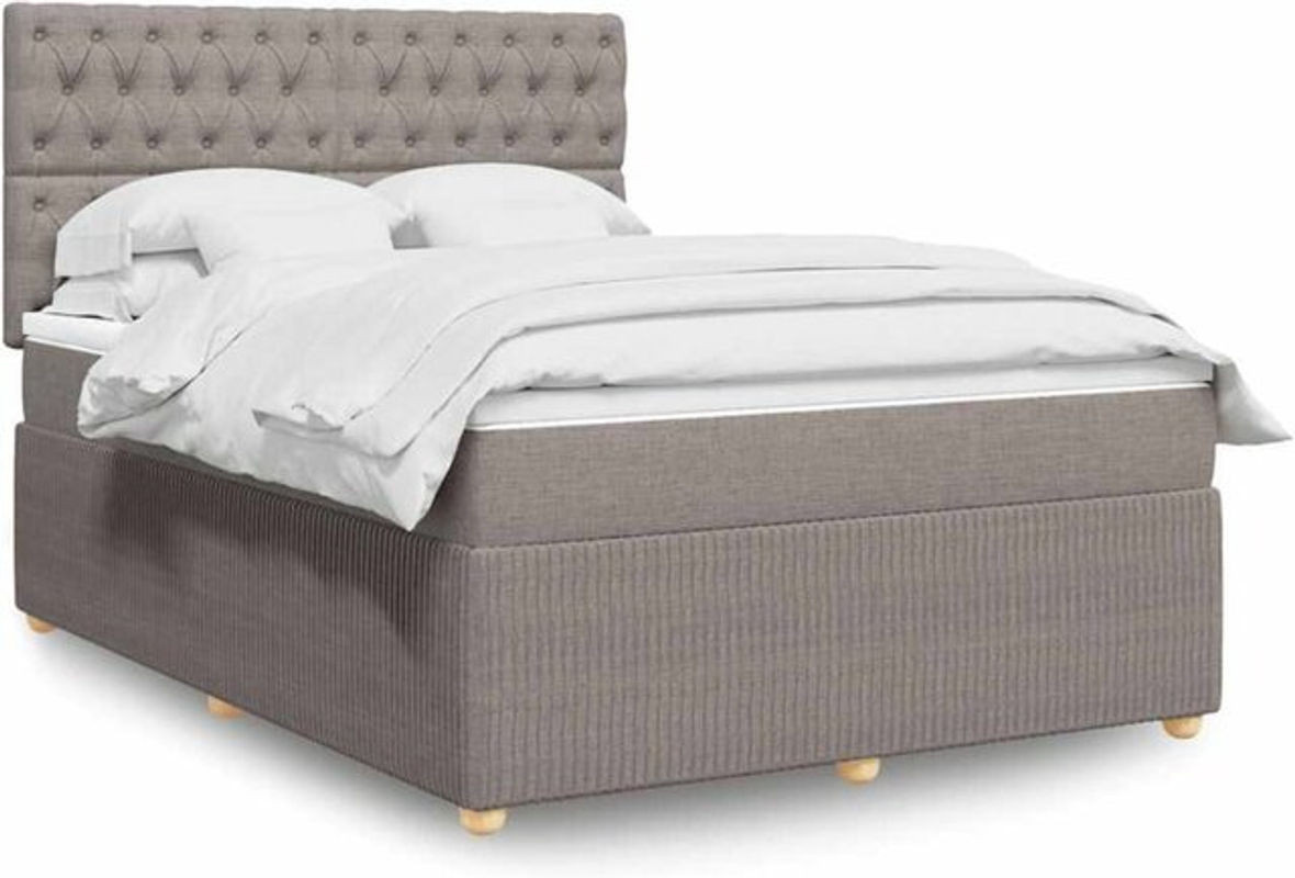 vidaxl Boxspringbett mit Matratze in Taupe meliert und Weiß aus Stoff, B/T/H: 200 x 140 x 140,5 cm - Bild 1