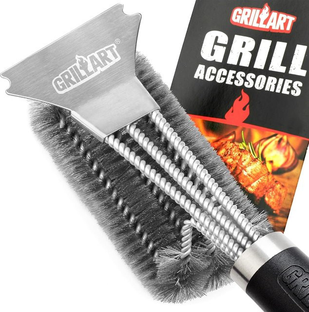 Binchi Outdoor Product 3 in 1 Grillreinigungsbürste mit Schaber aus Edelstahl in Grau - Bild 1