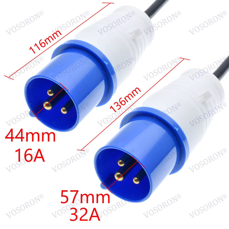 VOSORON Adapter von IEC 60309 332P6/316P6 auf Schuko CEE7/7 Steckdose, IP44, Blau, Kabellänge: 1 m - Bild 2