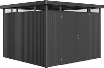 Biohort Gerätehaus HighLine H6 aus Metall in Dunkelgrau-Metallic mit Doppeltür und Flachdach, B/T/H: 314,3 x 314,3 x 221 cm - Bild 2