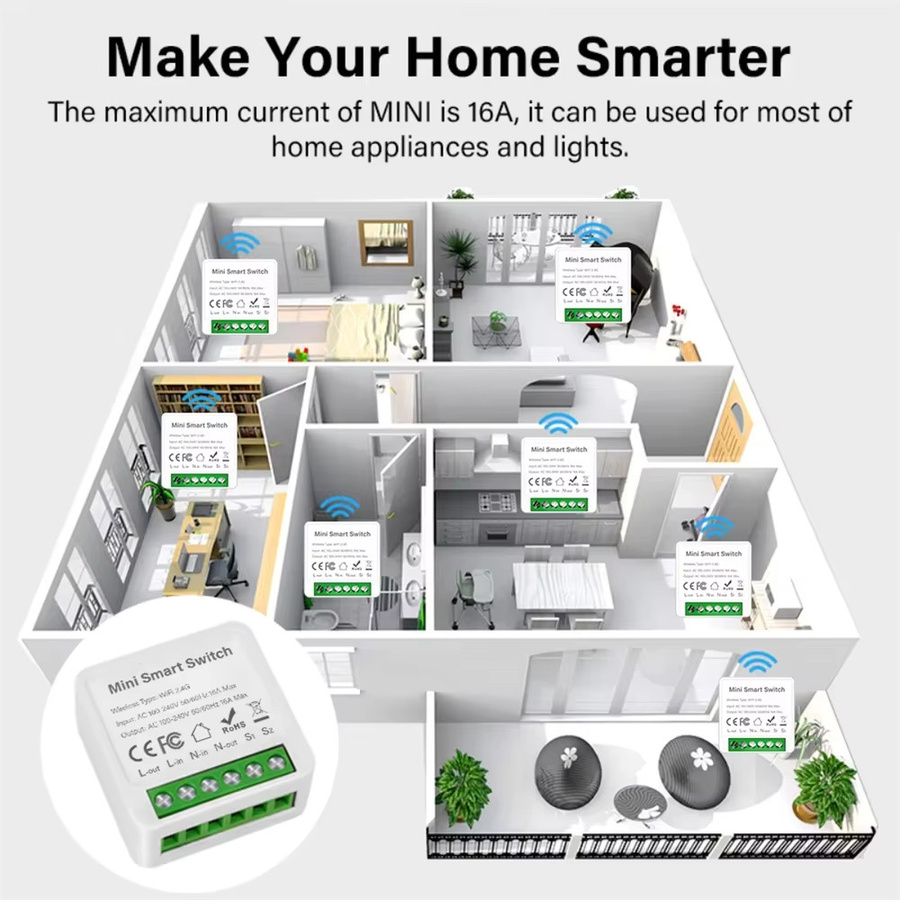 Tuya Smart Home Mini-Schalter WiFi/Zigbee 3.0 DIY Modul für 2-Wege-Steuerung, Weiß, kompatibel mit Alexa und Google Home - Bild 2
