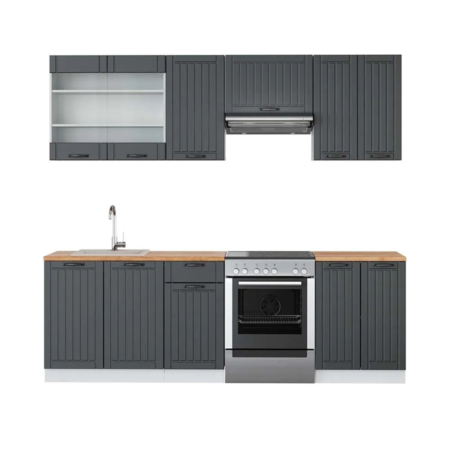 Vicco Fame-Line Küchenzeile Landhausstil in Anthrazit und Weiß mit Eiche Optik, Breite: 240 cm - Bild 2