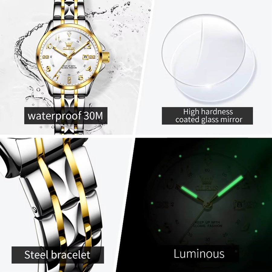 OLEVS Digitaluhr, Quarz, Edelstahl, Silber, Weiß, Damen - Bild 4