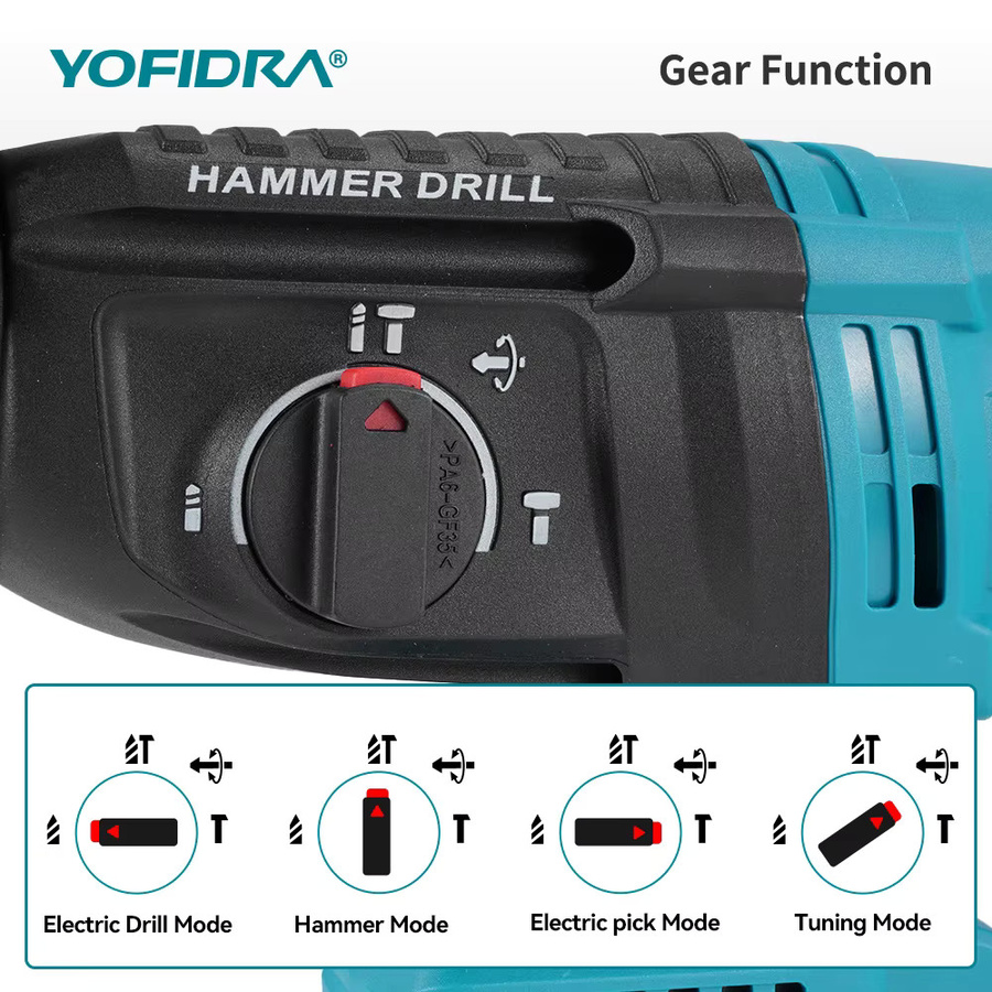 YOFIDRA Bürstloser elektrischer Hammer-Schlagbohrschrauber in Petrol, kabelloses Elektrowerkzeug-Set kompatibel mit Makita 18 V Akku-Pin, 26 mm Bohrkapazität - Bild 3