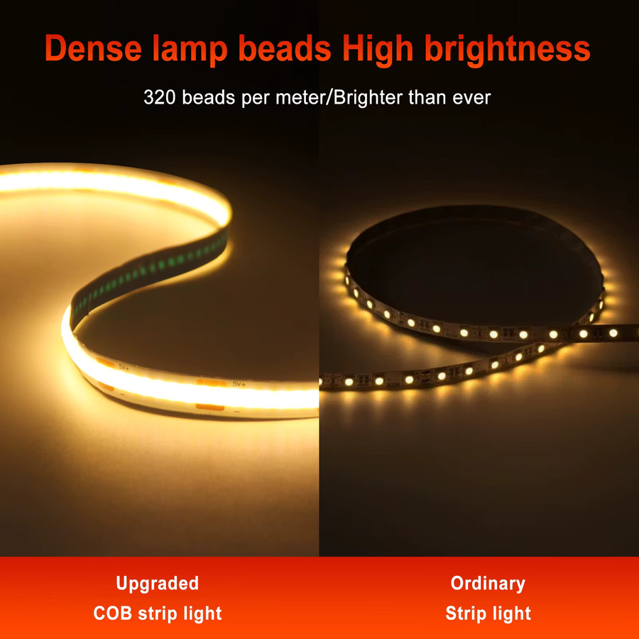 GAHADA COB LED-Streifen USB 5V Warmweiß mit 120 LEDs, flexibles LED-Band 8mm Breite zur Schrank- und TV-Hintergrundbeleuchtung - Bild 3