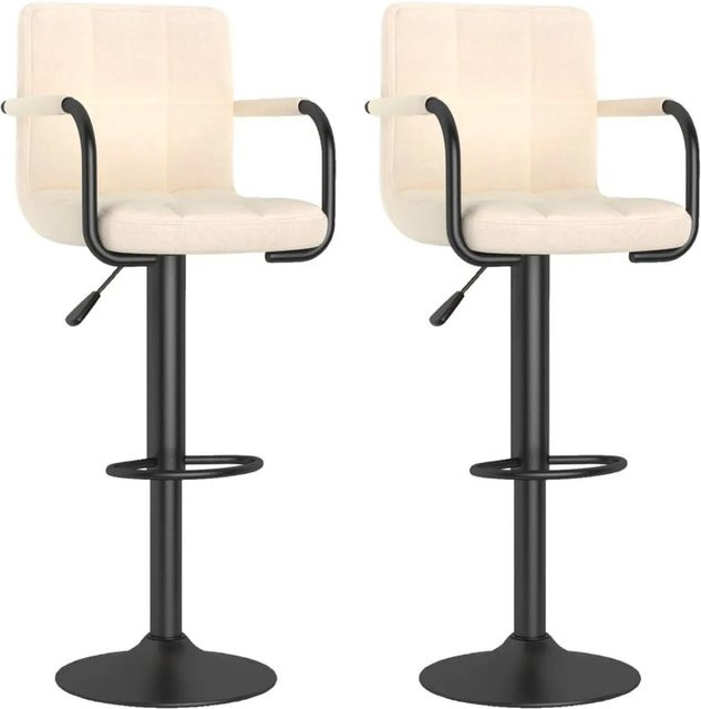 vidaXL Barhocker 2er Set in Beige aus Stoff mit pulverbeschichtetem Stahl und 360 Grad Drehsitz - Bild 1