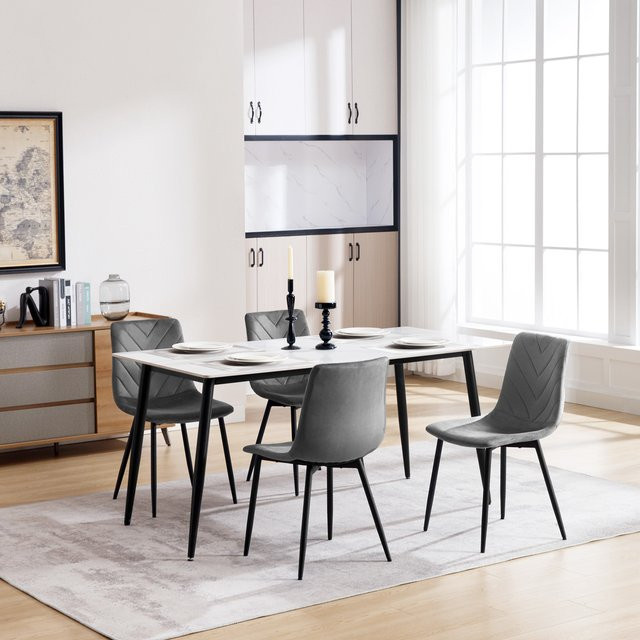4er Set ergonomische Esszimmerstühle von Eugad aus Samt in Schwarz mit gepolsterten Metallbeinen für Küche und Wohnzimmer - Bild 1