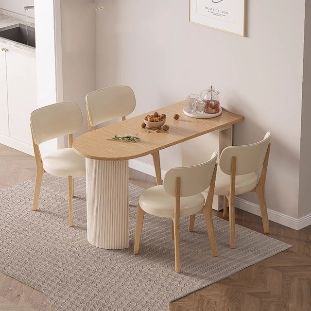 Moderner ausziehbarer Esstisch von DUTRIEUX in Beige mit klappbarer Tischplatte aus Holz für Wohnzimmer und Esszimmer - Bild 1