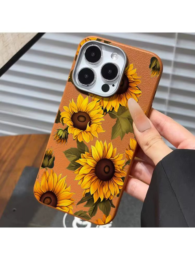Braune Handyhülle mit Sonnenblumen-Litschi-Muster für Apple iPhone 16 15 14 13 12 11 Pro Max Pro XS X XR 7 8 Plus und 17 Air Bumper Cover - Bild 7