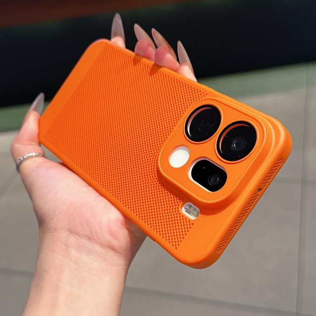 Dünne Kühl- und Wärmeableitungs-Hülle für OPPO Find X9 X8 X8S Reno14 Reno13 Pro Ultra in Orange mit atmungsaktivem Mesh und harter Rückseite - Bild 1