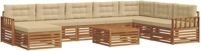 vidaXL Sofagarnitur 9-teilig aus Akazie Massivholz in Natur und Beige mit UV-beständigen Polstern und Armlehnen in U-Form - Bild 1