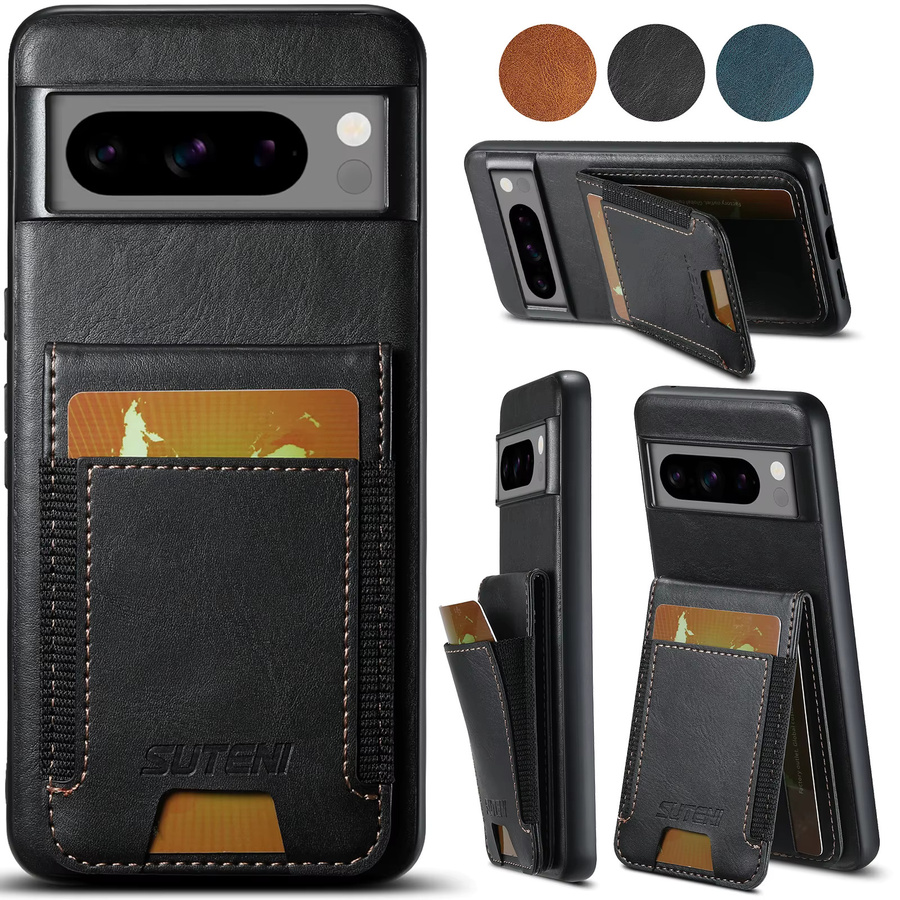 SUTENI Luxus Kartenhalter Handyhülle aus Kunstleder mit Ständer für Google Pixel 10 Pro XL, 9, 8A, 7, 6 in Schwarz - Bild 7