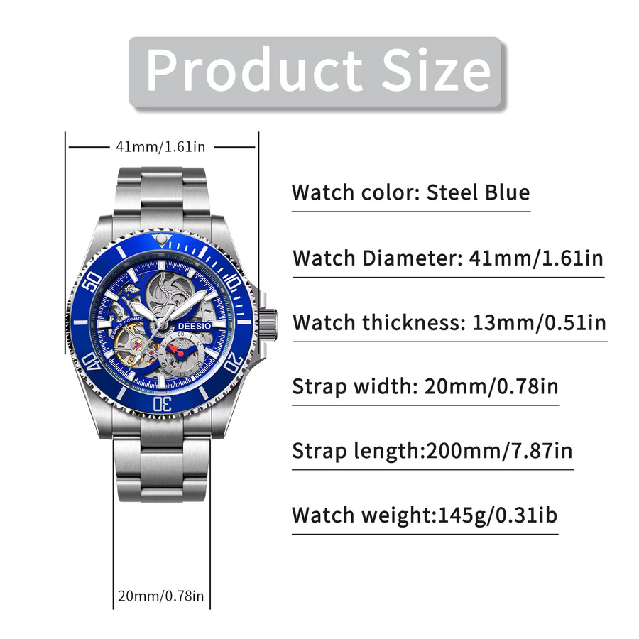 Deesio Armbanduhr Automatik, Edelstahl, Saphirglas, Herren - Bild 6