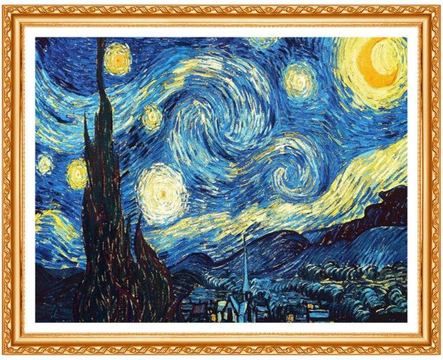FIYO 5D-Diamant-Stickerei Set Van-Gogh Nacht Abstraktes Ölgemälde in Blau, Breite: 50 cm, Höhe: 40 cm - Bild 1