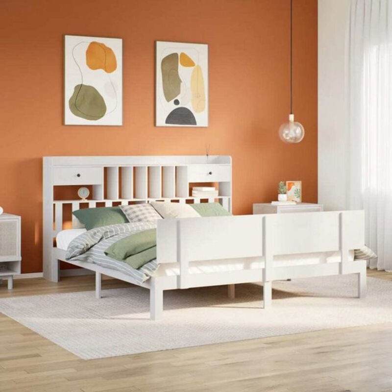 Massivholzbett mit Regal von Vidaxl aus Kiefer in Weiß, B/T/H: 180 x 200 x 110 cm - Bild 1