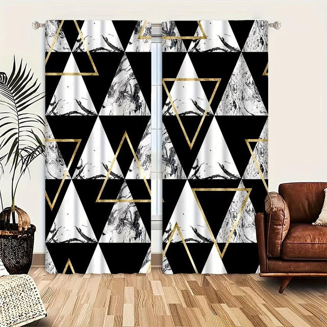 Yiran Furniture Moderne Geometrische Abstrakte Vorhänge, 2er-Set, Semitransparent, Mehrfarbig, B/H: 100 x 130 cm - Bild 1