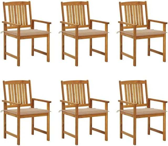 vidaXL Gartenstuhl-Set aus Akazien-Massivholz mit Kissen, 6 Stück, Braun/Beige - Bild 1