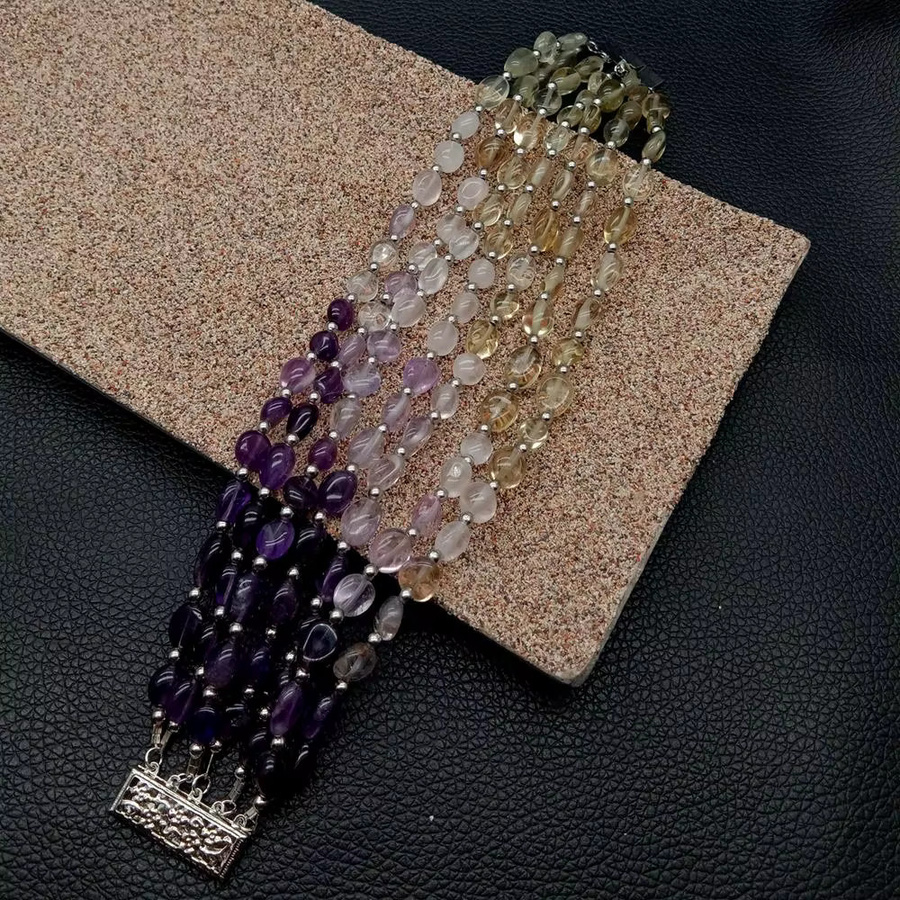 YYGEM Armband, Amethyst, Zitronenquarz, Rosenquarz, Unisex - Bild 3