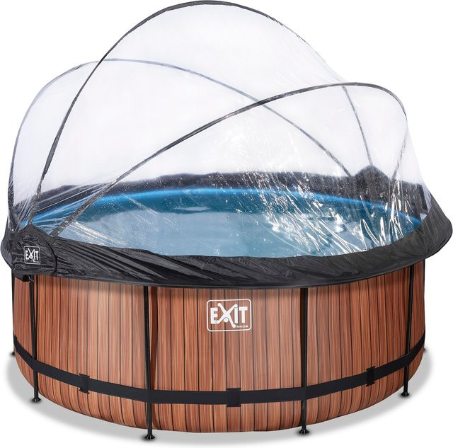 EXIT Wood Pool runder Rahmenpool Braun Durchmesser: 360 cm, Höhe: 122 cm mit Sandfilterpumpe, Abdeckung, Wärmepumpe und Poolleiter - Bild 1