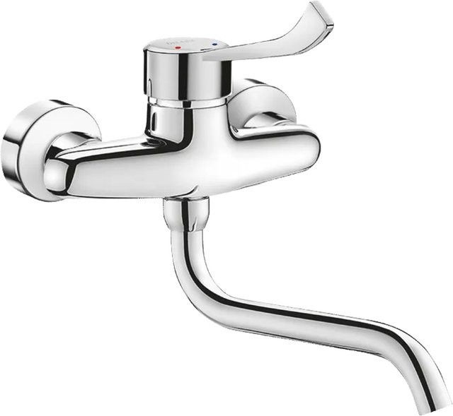 Delabie Einhebel-Wandmischer mit Hygienehebel und Schwenkauslauf in Chrom - Bild 1
