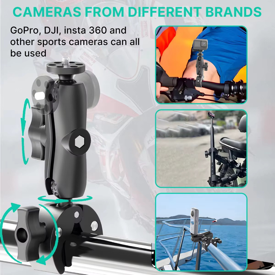 Doppel Clip Krabben Klemme Lenker Halterung in Schwarz für GoPro und Insta360 One X2 X3 Action Kamera Zubehör für Motorrad und Fahrrad - Bild 3