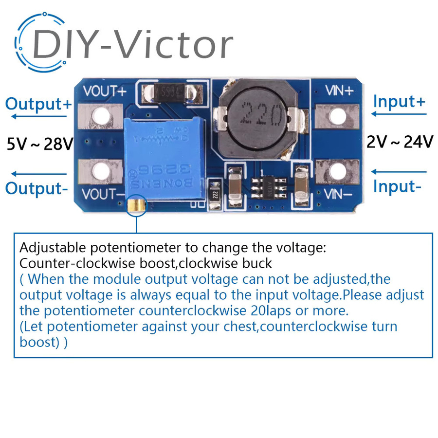 DC-DC Step-Up Power Modul mit Micro USB und Type-C Eingang, Einstellbarer Boost Konverter 2A für Arduino, Blau - Bild 4