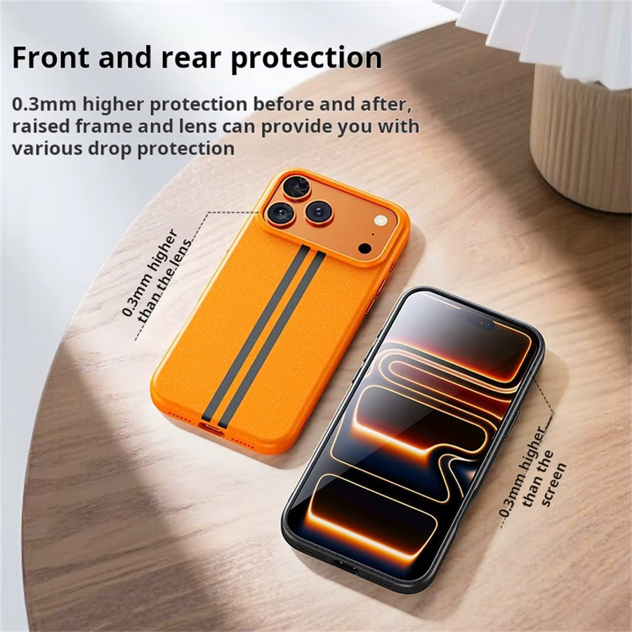 MagSafe Magnetische Handyhülle mit Hybrid-Feinkorn-Steinsand-Textur für iPhone 17 16 Pro Max aus Silikon und harter Rückseite in Grau und Orange - Bild 2
