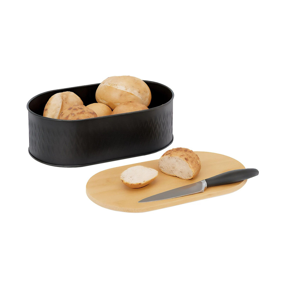 Relaxdays Brotkasten aus Eisen und Bambus mit Schneidebrett, Schwarz, B/T/H: 33,5 x 18 x 12 cm - Bild 2