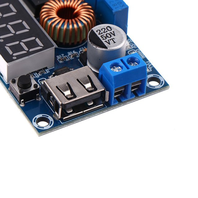 XL4015 DC-DC Buck-Modul mit Voltmeter-Anzeige, 75W 5A LED-Treiber und Lithium-Batterieladegerät, Blau - Bild 1