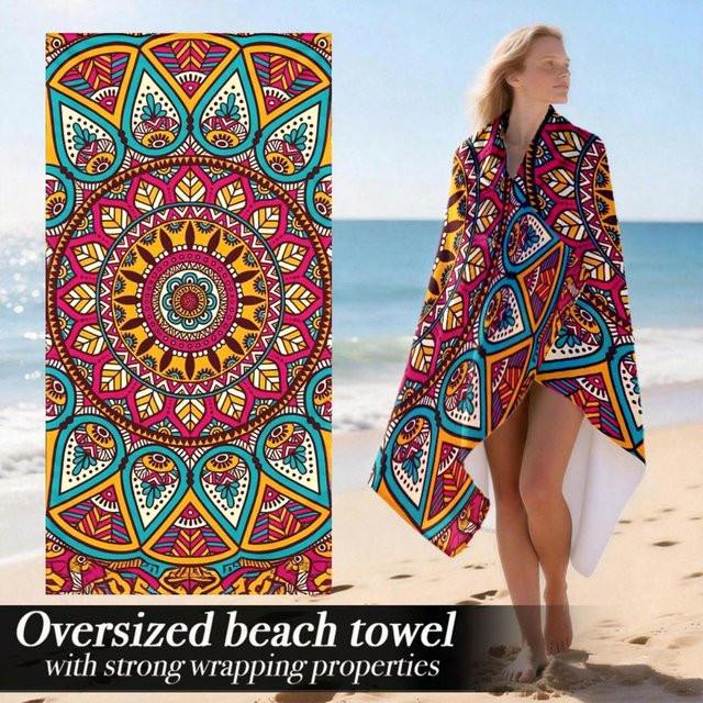 Bohemian Mandala Übergroßes Strandtuch mit Muster, Winddicht und Sonnenschutz, B: 40 cm, H: 60 cm - Bild 1