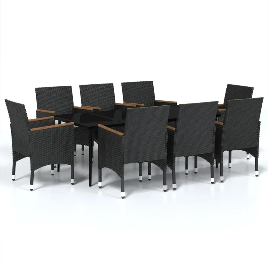 vidaXL 9-teilige Garten-Essgruppe aus PE-Rattan und Akazienholz in Schwarz mit Glasplatte und Kissen - Bild 2