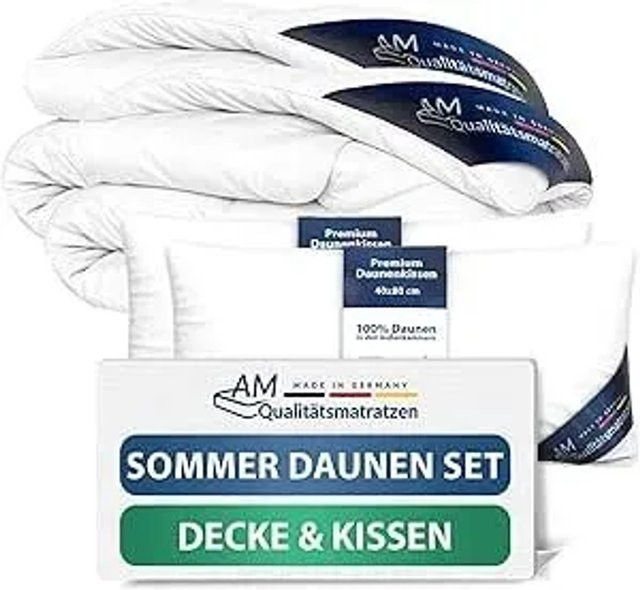 AM Qualitätsmatratzen Premium Sommer Daunen Bettdecken- und Kissen Set in Weiß, B/H: 155 x 220 cm, DOWNPASS zertifiziert - Bild 1