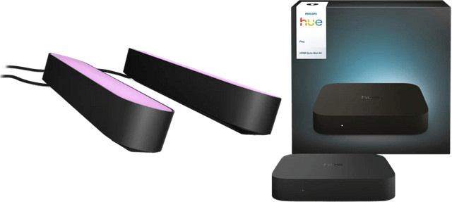 Philips Hue Play Lightbar Doppelpack Schwarz und HDMI Sync Box 4K Set mit RGBW LED TV-Hintergrundbeleuchtung - Bild 1