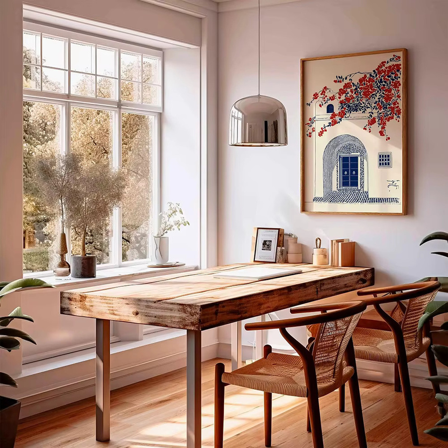 RELIABLI ART Wanddekoration Marokkanische blaue Tür als Paper Poster mit mediterraner Architektur und floralen roten Blumen im Boho-Stil - Bild 2