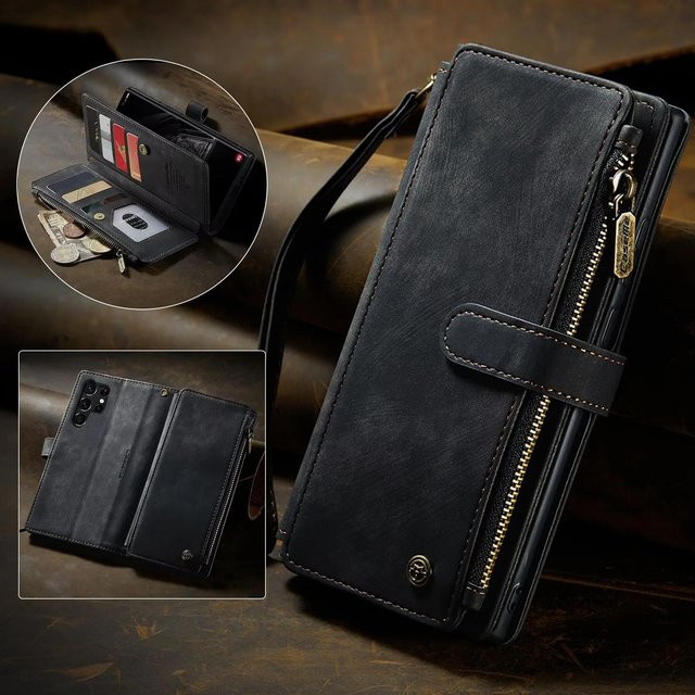 Flip Leder Handyhülle mit Geldbörse Etui für Samsung Galaxy S25 Edge S24 S26 Ultra S23 FE S22 S21 S20 Plus Note20 A16 A56 A17 A37 A57 in Schwarz - Bild 1