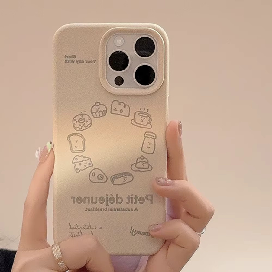 Stoßfeste Handyhülle mit koreanischem Cartoon-Design und französischem Brotmuster für Apple iPhone 16 Plus, 15, 14, 13, 12 Pro Max in Beige - Bild 3