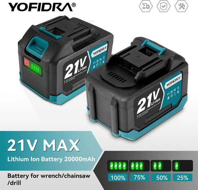 YOFIDRA Wiederaufladbare Lithium-Ionen-Batterie für Elektroschrauber und Kettensäge, Farbe: Schwarz - Bild 1