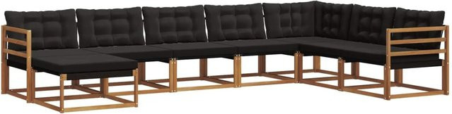 vidaXL Outdoor-Sofagarnitur in U-Form aus Akazienholz und Textilene mit Kissen, Schwarz und Natur - Bild 1