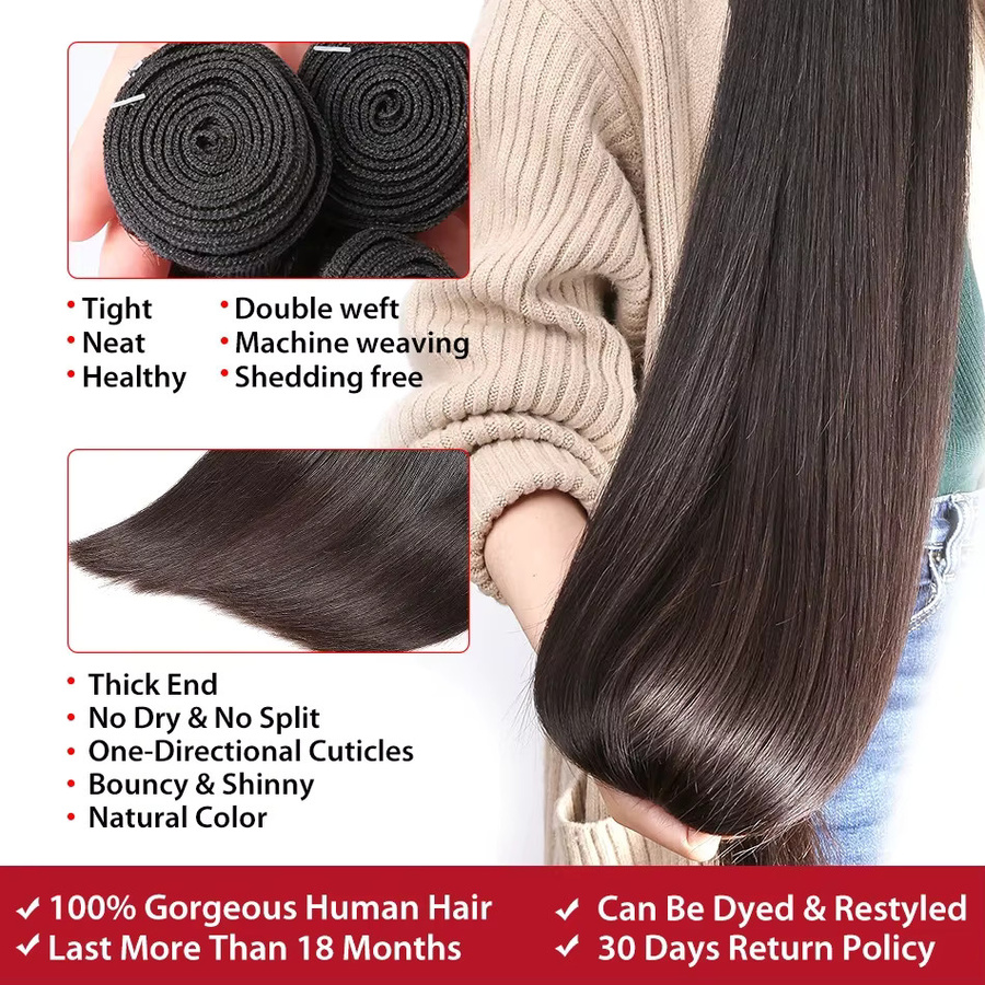 CORIIANA Haarbundles, 100 % Menschenhaar, Bone Straight, 30-34 Zoll - Bild 3