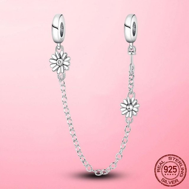 Charm Sicherheitskette 925 Sterlingsilber, Perlen, CZ, Gänseblümchen, Damen - Bild 1