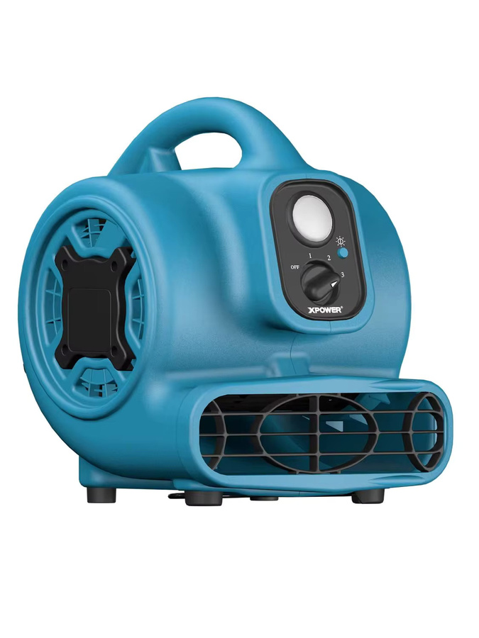 XPower P-230L Leistungsstarker Zentrifugal-Luftbeweger in Blau als Teppichtrockner und Bodenventilator mit LED-Scheinwerfer - Bild 7