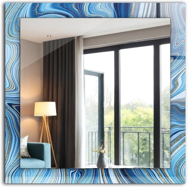 Tulup Spiegel mit abstraktem blauem Muster, quadratisch, B/B/B: 60 x 60 x 1 cm - Bild 1